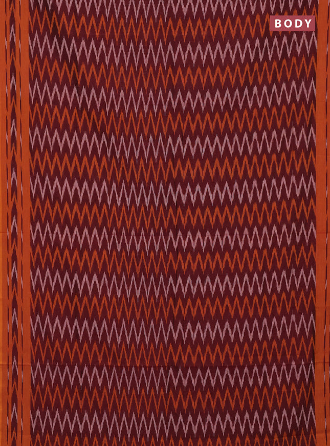 Ikat cotton saree deep maroon and mango yellow with allover ikat zigzag weaves and rettapet ikat border