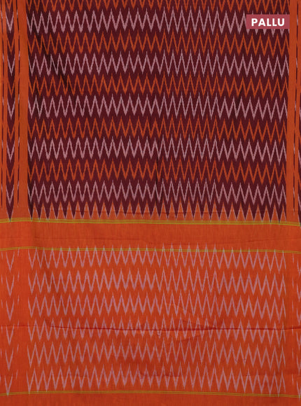 Ikat cotton saree deep maroon and mango yellow with allover ikat zigzag weaves and rettapet ikat border