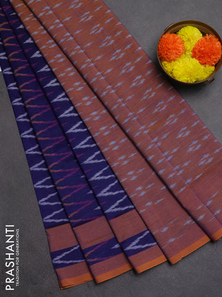 Ikat cotton saree blue and mustard yellow with allover ikat zigzag weaves and rettapet ikat border