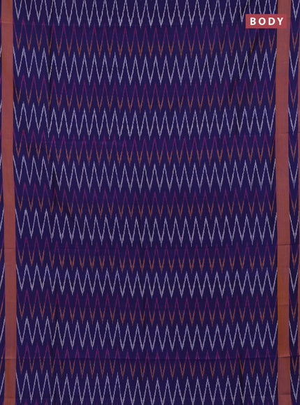Ikat cotton saree blue and mustard yellow with allover ikat zigzag weaves and rettapet ikat border