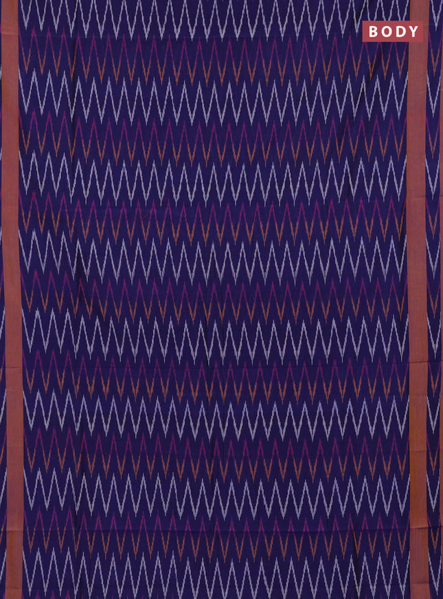 Ikat cotton saree blue and mustard yellow with allover ikat zigzag weaves and rettapet ikat border