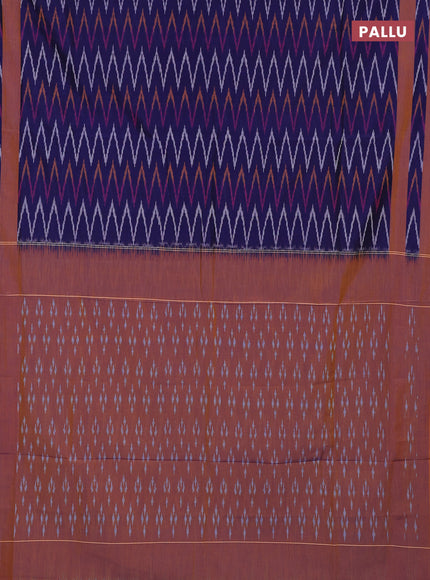 Ikat cotton saree blue and mustard yellow with allover ikat zigzag weaves and rettapet ikat border