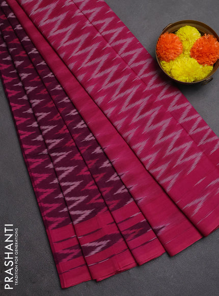 Ikat cotton saree deep magenta pink and pink with allover ikat zigzag weaves and rettapet ikat border