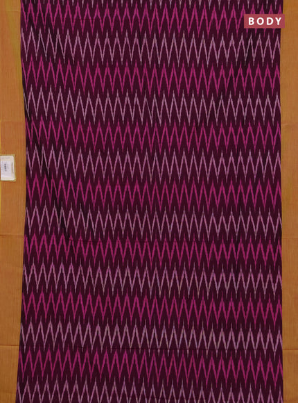 Ikat cotton saree magenta pink and yellow with allover ikat zigzag weaves and rettapet ikat border