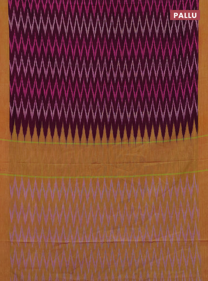 Ikat cotton saree magenta pink and yellow with allover ikat zigzag weaves and rettapet ikat border