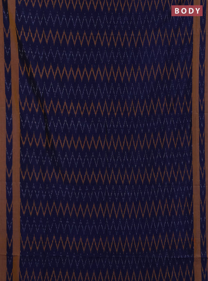 Ikat cotton saree navy blue and mustard yellow with allover ikat zigzag weaves and rettapet ikat border