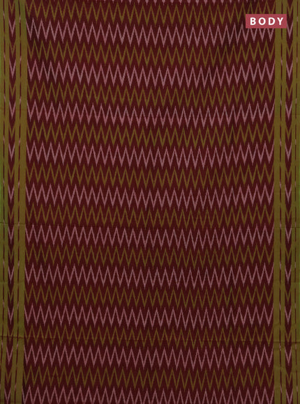 Ikat cotton saree deep maroon and light green with allover ikat zigzag weaves and rettapet ikat border