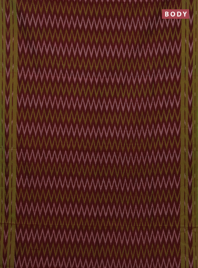 Ikat cotton saree deep maroon and light green with allover ikat zigzag weaves and rettapet ikat border