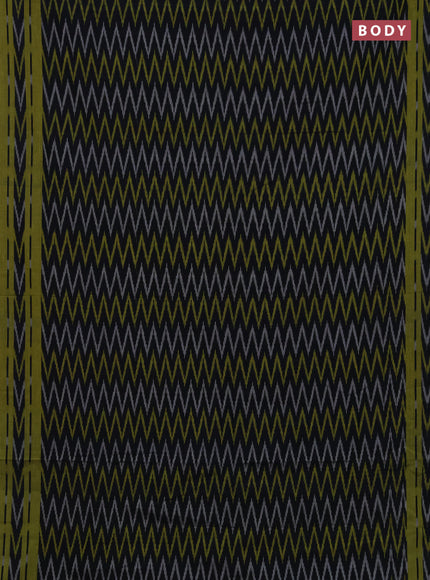 Ikat cotton saree black and lime green with allover ikat zigzag weaves and rettapet ikat border