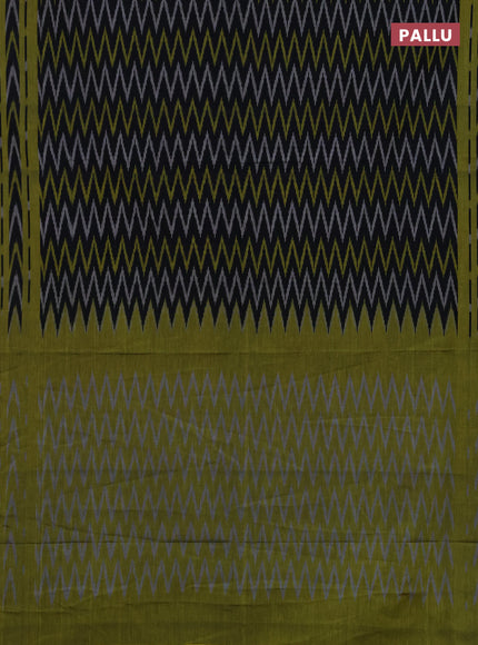 Ikat cotton saree black and lime green with allover ikat zigzag weaves and rettapet ikat border