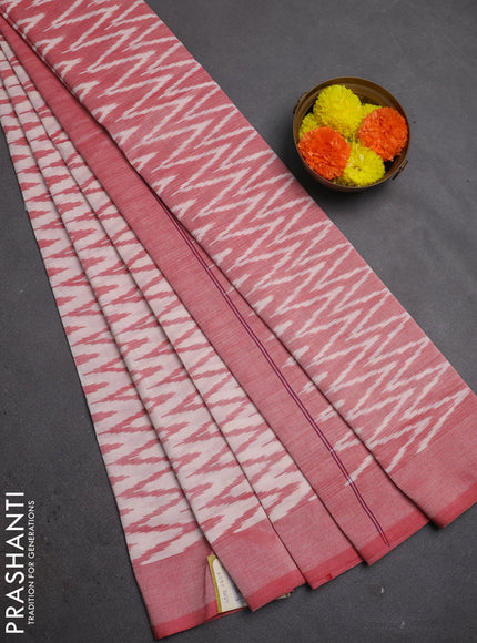 Ikat cotton saree cream and red with allover ikat zigzag weaves and rettapet ikat border