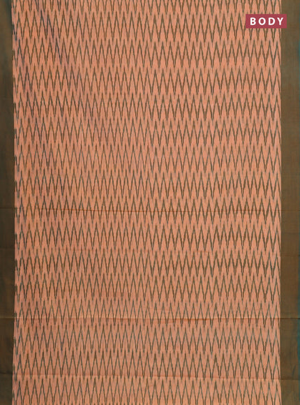 Ikat cotton saree peach shade and teal green with allover ikat zigzag weaves and simple border