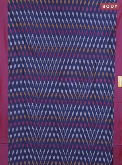 Ikat cotton saree navy blue and red with allover ikat weaves and simple border