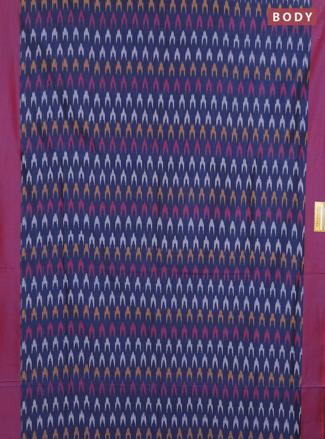 Ikat cotton saree navy blue and red with allover ikat weaves and simple border