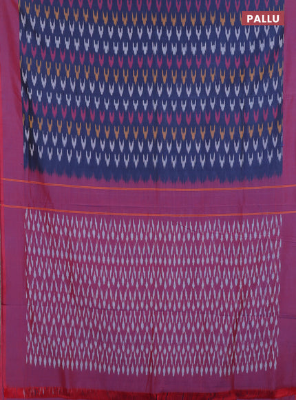 Ikat cotton saree navy blue and red with allover ikat weaves and simple border