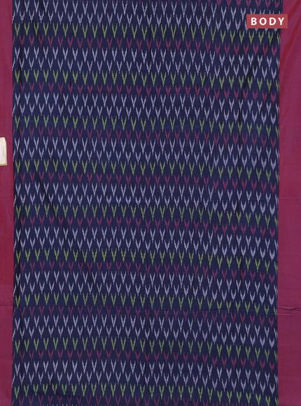 Ikat cotton saree navy blue and red with allover ikat weaves and simple border