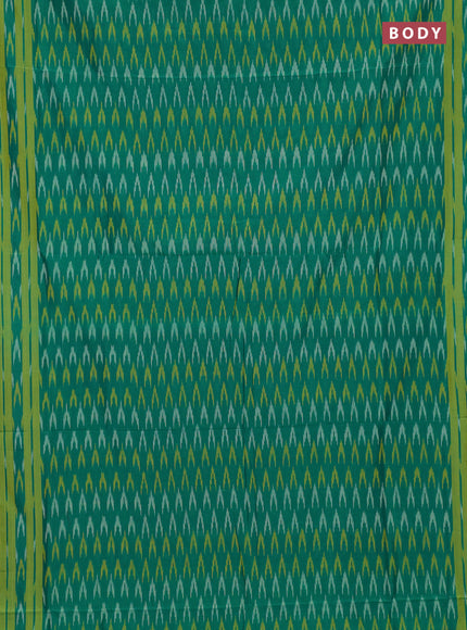Ikat cotton saree teal green and lime green with allover ikat woven butta weaves and rettapet ikat woven border