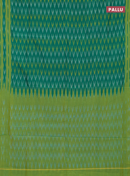 Ikat cotton saree teal green and lime green with allover ikat woven butta weaves and rettapet ikat woven border