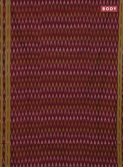 Ikat cotton saree deep maroon and light green with allover ikat woven butta weaves and rettapet ikat woven border