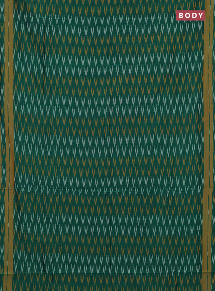 Ikat cotton saree bottle green and mustard yellow with allover ikat woven butta weaves and rettapet ikat woven border