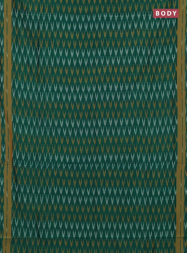 Ikat cotton saree bottle green and mustard yellow with allover ikat woven butta weaves and rettapet ikat woven border