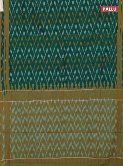 Ikat cotton saree bottle green and mustard yellow with allover ikat woven butta weaves and rettapet ikat woven border