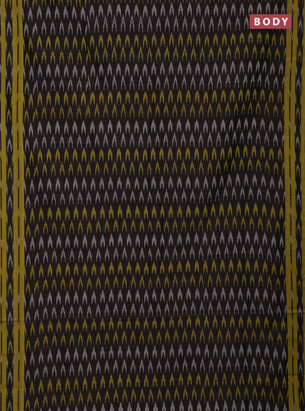 Ikat cotton saree black and lime green with allover ikat woven butta weaves and rettapet ikat woven border