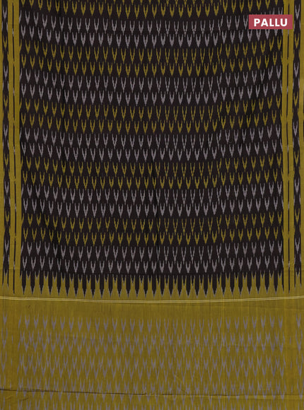 Ikat cotton saree black and lime green with allover ikat woven butta weaves and rettapet ikat woven border