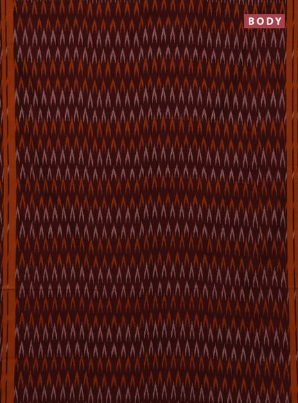 Ikat cotton saree deep maroon and mustard yellow with allover ikat woven butta weaves and rettapet ikat woven border