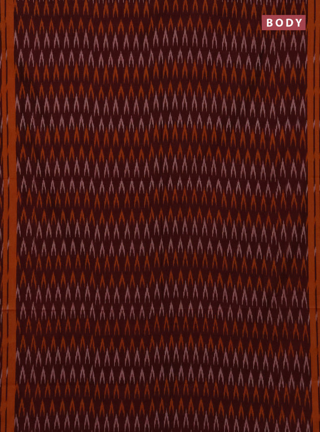 Ikat cotton saree deep maroon and mustard yellow with allover ikat woven butta weaves and rettapet ikat woven border