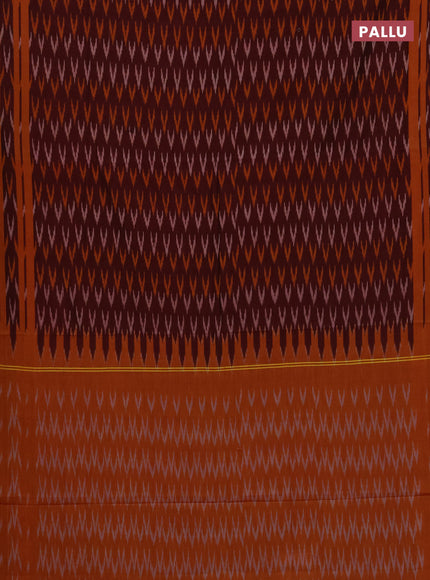 Ikat cotton saree deep maroon and mustard yellow with allover ikat woven butta weaves and rettapet ikat woven border