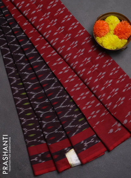 Ikat cotton saree deep wine shade and maroon with allover ikat weaves and retttapet ikat woven border