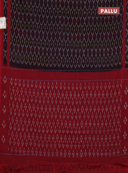Ikat cotton saree deep wine shade and maroon with allover ikat weaves and retttapet ikat woven border