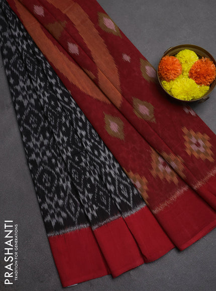 Ikat cotton saree black and red with allover ikat weaves and simple border