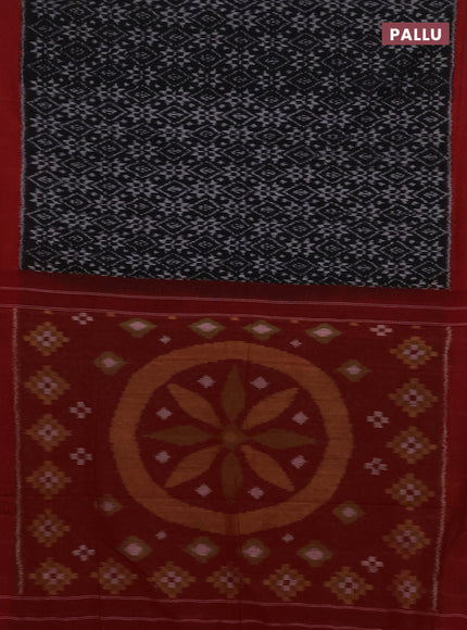 Ikat cotton saree black and red with allover ikat weaves and simple border