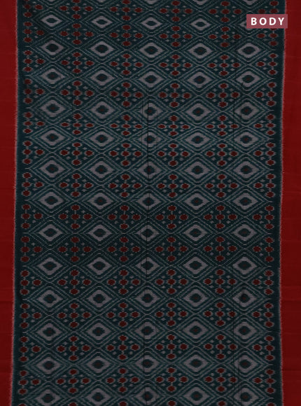 Ikat cotton saree peacock green and red with allover ikar weaves and simple border