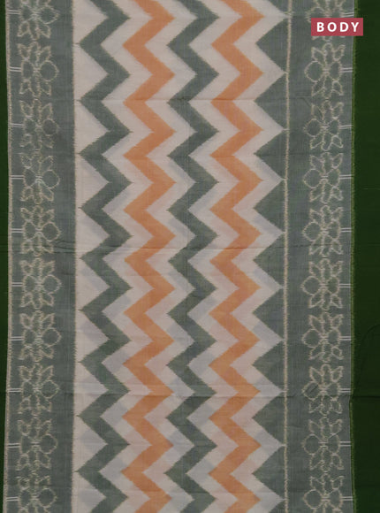 Ikat cotton saree off white and sap green with allover zigzag ikat weaves and simple border