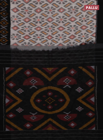 Ikat cotton saree off white and black with allover ikat weaves and ikat woven border