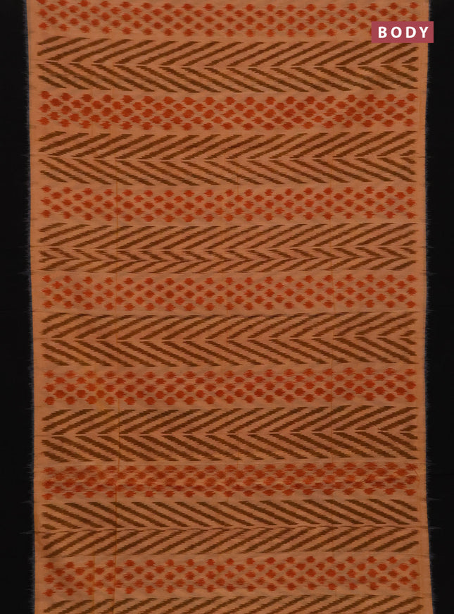 Ikat cotton saree peach shade and black with allover ikat weaves and simple border