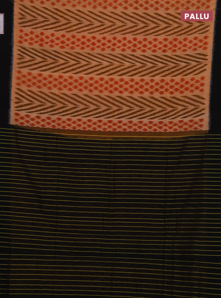 Ikat cotton saree peach shade and black with allover ikat weaves and simple border