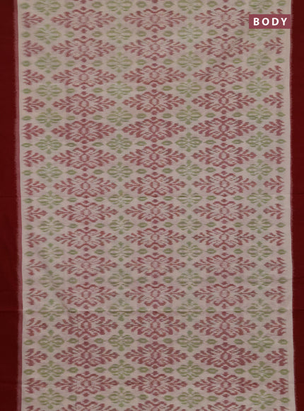 Ikat cotton saree cream and red with allover ikat weaves and simple border