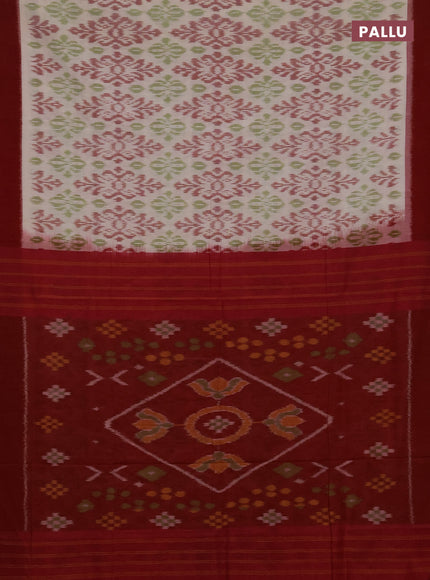 Ikat cotton saree cream and red with allover ikat weaves and simple border