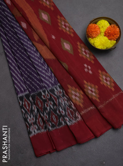 Ikat cotton saree violet and maroon with allover ikat weaves and simple border