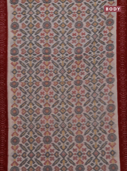 Ikat cotton saree off white and red with allover ikat weaves and ikat woven border