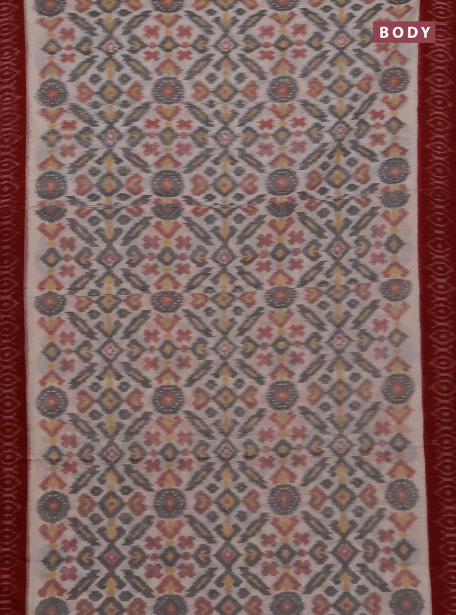 Ikat cotton saree off white and red with allover ikat weaves and ikat woven border