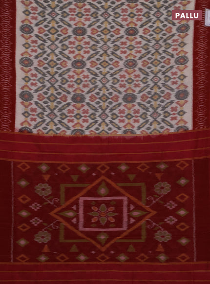 Ikat cotton saree off white and red with allover ikat weaves and ikat woven border