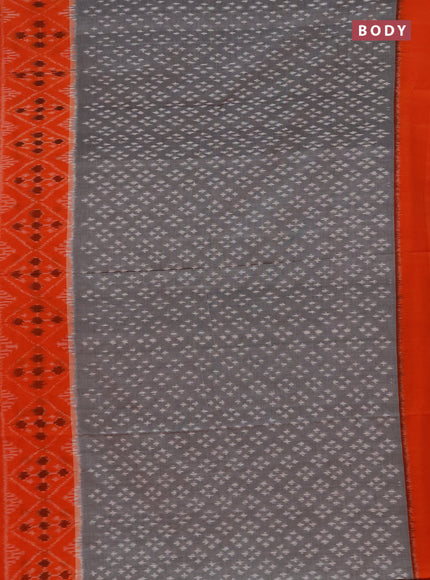 Ikat cotton saree grey and orange with allover ikat weaves and long ikat woven border