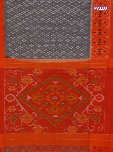 Ikat cotton saree grey and orange with allover ikat weaves and long ikat woven border