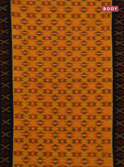 Ikat cotton saree sunset orange and black with allover ikat woven buttas and ikat woven border