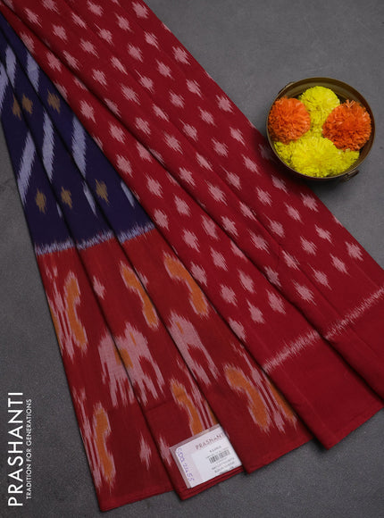 Ikat cotton saree violet and red with allover ikat weaves and long ikat woven border